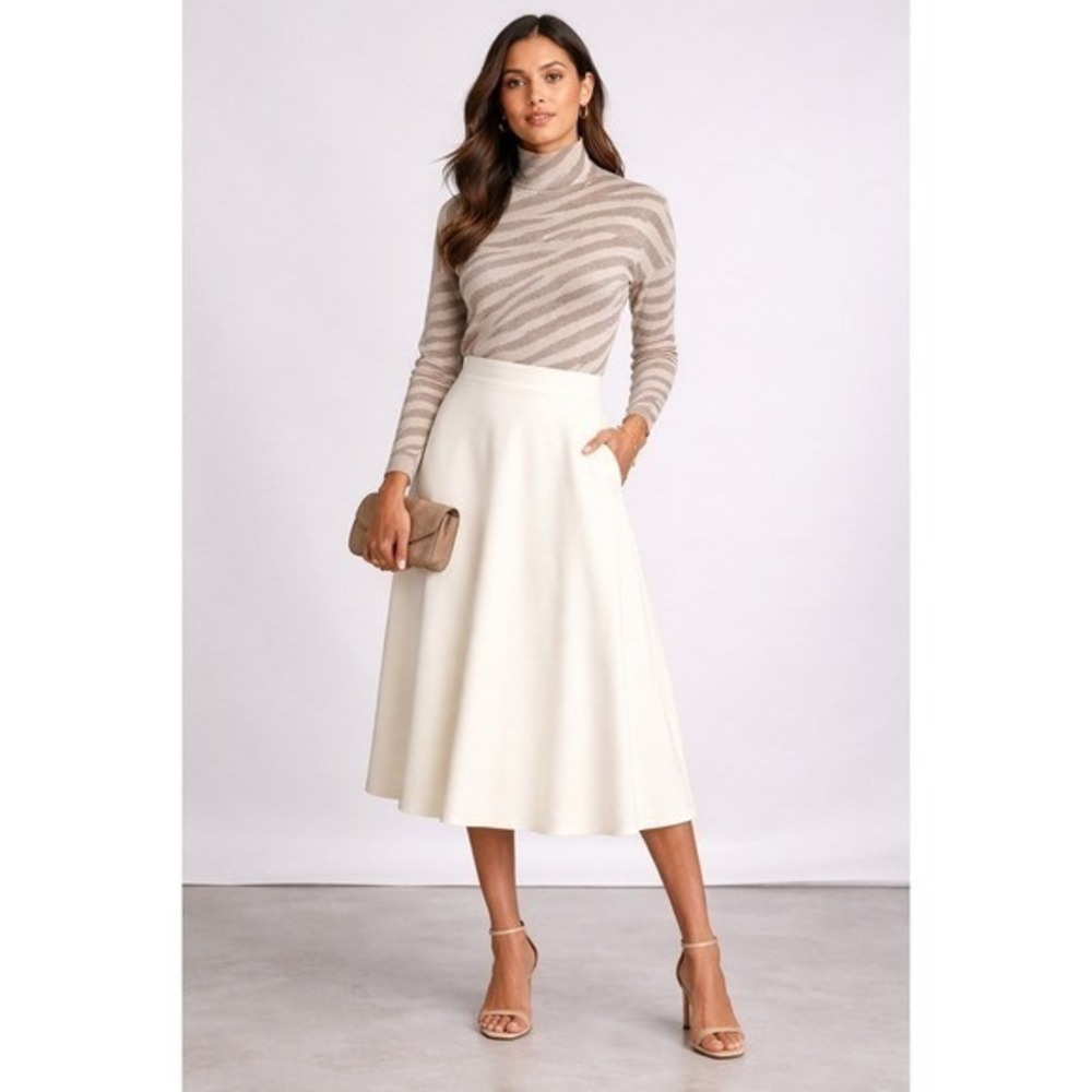 Tahari XS Zebra Print Mock Neck Sweater Taupe Beige Long Sleeve Knit Top